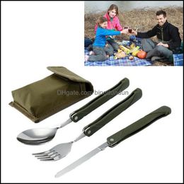 Dinnerware Sets Long Cookware Backpack Spork Fork Stainless Steel Fold Knife Utensil Spoon Set Combo Picnic Camp Cutlery Tableware D Dhnpk