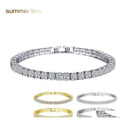 Charm Bracelets Cubic Zircon Cz Cluster Tennis Bracelet 18K White/Yellow Gold Plated Sparkling Fashion Womens Jewelry For Party Wedd Oto0Z