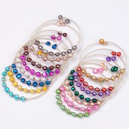 Beaded Freshwater Pearl Strand Bracelets Colored Pearls Sliver Plated Bangle For Women Jewelry Drop Delivery Dhbys