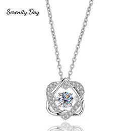 Pendant Necklaces Serenity Day 925 Silver 0.5/1CT Moissanite Necklace D Color VVS1 Hexagram Smart Pendant Beating Heart Collarbone Chain For Women G230202