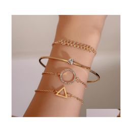 Charm Bracelets Fashion Jewelry Vintage Bracelet Set Triangle Circle Fishbone Geometric Opening Bangle 4Pcs/Set Drop Delivery Dhowy