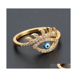 Band Rings S2230 Fashion Jewelry Evil Eye Ring Rhinstone Blue Eyes Adjustable C3 Drop Delivery Dh6Yq