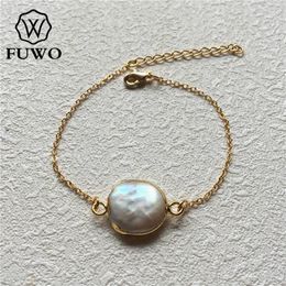 Link Bracelets Exclusively Designed 24K Gold Filled Oblate Pearl Bracelet Female Elegant Freshwater Jewelry Christmas Gift BR504 Chain