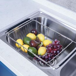 Hanging Baskets Kitchen Stainless Drain Basket Rack High Quality Household Multifunctional Vegetable Fruit Washing Storage Adjustable