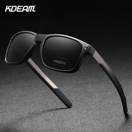Sunglasses KDEAM Rectangular Polarized Men Outdoor Driving Sun Glasses Man TR90 Flexible Frame Mix Stainless Steel Temple 230202