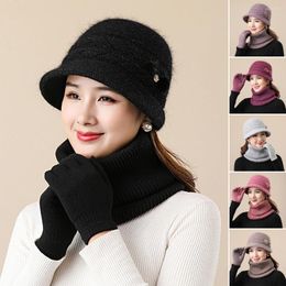 Berets 2Pcs/Set Ladies Hat Neck Warmer Solid Color Adults Thick Cold Resistant Windproof Winter Female Cap Scarf Kit