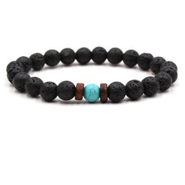 Beaded Natural Black Lava Stone Wooded Strand Tigers Eye Turquoise Beads Chakra Bracelets Essential Oil Diffuser Bracelet Vo Dhgarden Dhajt