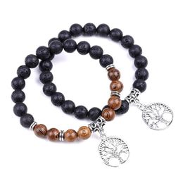 Beaded 8Mm Black Lava Stone Wood Bead Strand Tree Of Life Bracelet Diy Essential Oil Diffuser Friend Couples Bracelets For W Dhgarden Dhtob