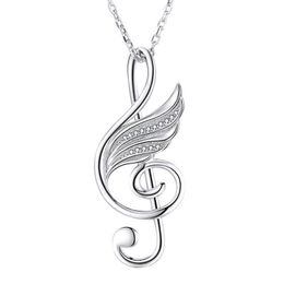 Pendant Necklaces % 925 sterling silver musical note wing chain pendant necklace with Cubic Zirconia diy fashion Jewellery making for lover gifts G230202