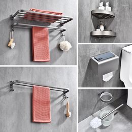 Bath Accessory Set Bathroom Accessories Space Aluminium Toilet Brush Paper Shelf Black Grey Shampoo Shower Storage Rack Kitchen Holder