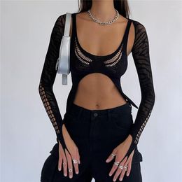 Women's Tanks Halter Cut Out Tank Tops Women Solid Colour Sleeveless Tie Up Irregular Crop Y2K Gothic Sexy Shirts Female Streetwear