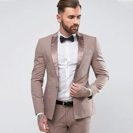 Men's Suits & Blazers One Button Satin Shiny Lapel Men Suitable For Groom Wedding Suit Custom Slim Street 2 Pieces Latest Ja