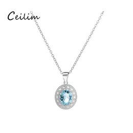 Pendant Necklaces Sterling Sier Blue Crystal Rhinestone Necklace Simated Gemstone For Women Girls Wholesale Drop Delivery Jewelry Pen Otnmf