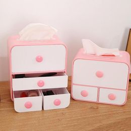 Tissue Boxes & Napkins BASUPPLY 1PC Plastic Box With Drawers Napkin Holder Makeup Storage Jewellery Desktop Office Cosmetic Organiser