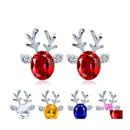 Stud Christmas Reindeer Earring Cute Three Nsional Crystal Earrings Kids Gifts Red Blue Pink White Colors Wholesale Drop Delivery Jew Otgal