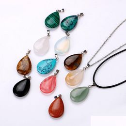 Pendant Necklaces Natural Crystal Rose Quartz Stone Water Drop Shape Necklace Chakra Healing Jewellery For Women Men Delivery P Dhgarden Dhb1G