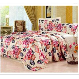 Bedding Sets Silk Set 4pcs Floral Color Luxurious Mulberry Pure Print Soft Pillowcase Flat Sheet Duvet Cover Ls2107