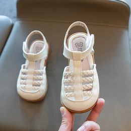 Girls Weave Versatile Style Solid Beige Kids Fashion Simple Sandals Covered Toes PU Casual Princess Children Shoes