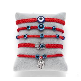 Beaded Strands Hand Braided Lucky Red String Charm Bracelet Women Men 5 Style Blue Eye Round Beads Fashion Friendship Jewellery Drop Otrsj