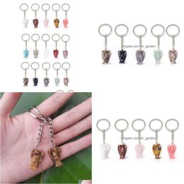 Key Rings Natural Stone Angel Sier Colour Healing Pink Crystal Car Decor Keyholder Keychains For Women Men Drop Delivery Jewel Dhgarden Dhaxi