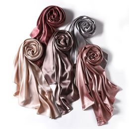 Scarves Hijabs Women Solid Colour Satin Long Scarf Europe And America Shawl Pearlescent Ding Headscarf Muslim Wrap