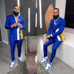 Men Wedding Tuxedos Royal Blue Double Breasted Trouser Outfits Business Formal Wear Jacket Matching Sets 2 Pieces