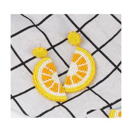 Dangle Chandelier Creative Fruit Style Orange Shaped With Beaded Earrings Summer Cool Beach Handmade Woven Statement Earring For W Dh2Yt