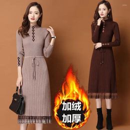 Casual Dresses Women Mid-Length Shirt Below The Knee Sweater Dress Autumn Winter Knitted For Vestido De Mujer