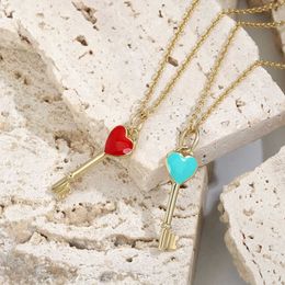 Pendant Necklaces Love Heart Shaped Enamel Key Necklace Fashion Classic S925 Sterling Silver Necklaces High Quality Gift for Girlfriend G230202