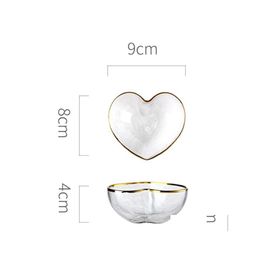 Bowls Heart Gold Inlay Edge Glass Salad Bowl Fruit Rice Serving Storage Container Lunch Bento Transparent Decor Tableware Drop Deliv Dhkes