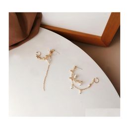 Stud Fashion Delicate Alloy Small Fresh Flower Earrings Individual Character Asymmetry Ear Bone Clip Pearl Tassel Long Women Gifts 3 Dh4Ow