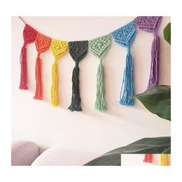 Tapestries Handwoven Rainbow Tassel Colour Pocket Background Living Room Decorative Cotton And Linen Simple Fashion Home Pendant Drop Dhaxz