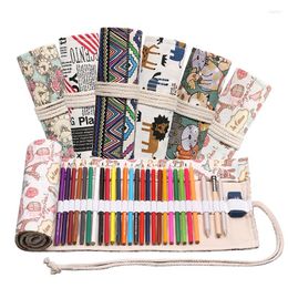 Handmade Canvas Pen Curtain 12/24/36/48/72 Pole Large -capacity Rolling Puppet Pockets Male Girls' Colour Lead Sketch Box