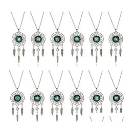 Pendant Necklaces Long Chains Dream Catcher Necklace Handmade Bohemia 12 Zodiac Women Jewely Gift Drop Delivery Jewellery Pendants Ot9Dn