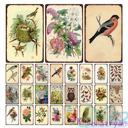 Vintage Bird Flower Plant Metal Painting Retro Flamingo Owl Painting Iron Tin Sign Wall Picture For Garden Living Room Home Decor 20cmx30cm Woo