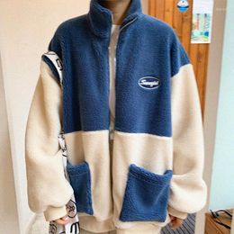 Women's Jackets Long Sleeve Korean Streetwear Coats Female Autumn Winter Loose Outerwear Women Lamb Wool Patchwork Zipper