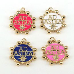 Pendant Necklaces 10Pcs CZ Micro Pave Star And Word On Colorful Enamel Round Shape Gold Filled Charm Necklace Bracelet
