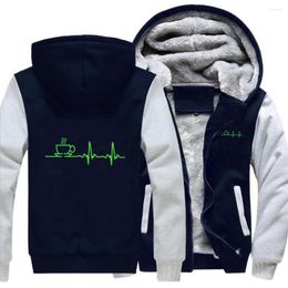 Men's Hoodies Green Coffee Electrocardiogram Casual Hoodie Street Winter Warm Thick Jackets Top Men Printed Fitted Pullover Sweatshirt Coat