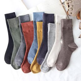 Women Socks Casual Korea Style Autumn Winter Solid Color Cotton Soft Middle Tube Funny Japanese Fashion Long