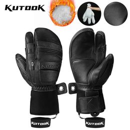 Ski Gloves KUTOOK Winter Goatskin Leather Mittens Thinsulate Snowboard Thermal Warm ing Waterproof Men Women 230201