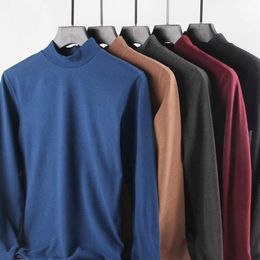 Men's T-Shirts Men Thermal Underwear Turtleneck Tops Spring Autumn Bottoming Long Sleeves High Elastic T Shirts Solid Casual Pullovers G230202