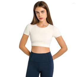 Active Shirts ABS LOLI Women's Slim Fit Workout Tops Round Neck Fitness Crop Top Short Sleeve Athletic Gym Yoga Sport Shirt With Built