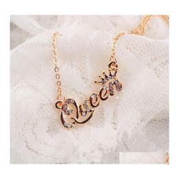 Pendant Necklaces Fashion Jewellery Letter Queen Necklace Rhinstone Crown Short Choker Drop Delivery Pendants Dhg0O