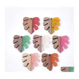 Charms 50Pcs Handcrafted Vintage Natural Wood With Resin Pendant Design Monstera Leaf Shape Necklace Earring Eardrop Jewelry Finding Dh6Eo