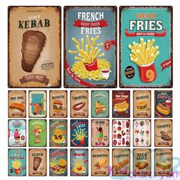 Fast Food Ice Cream Burgers Metal PaintingPlate Painting Iron Tin Sign Wall Picture For Home Restaurant Snack Bar Decor 20cmx30cm Woo