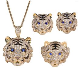 Necklace Earrings Set Design Heavy Industry Micro-zircon-studded Domineering Tiger Ring Female Sapphire Eyes Pendant Zodiac Stud Jewellery