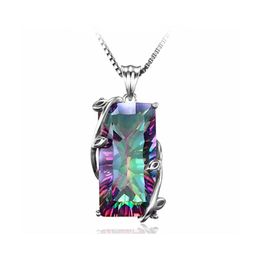 Pendant Necklaces Rainbow Stone Tree Of Life Necklace For Women Men Long Chain Crystal Glass Leaves Square Statement Jewelry Drop De Dhroc