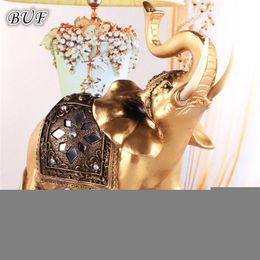 Decorative Objects Figurines Golden Resin Elephant Statue Feng Shui Elegant Trunk Sculpture Lucky Wealth Figurine Crafts Ornaments For Home Decor 230201