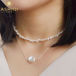 Pendant Necklaces ASHIQI Multi Layer Natural Baroque Pearl Clavicle Chain 925 Sterling Silver choker necklace fashion 2019 G230202