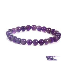 Link Chain Handmade Gem Semi Precious Gemstone 8Mm Round Beads Stretch Bracelets For Women Men Natural Amethyst Jewelry Wholesale D Otadr